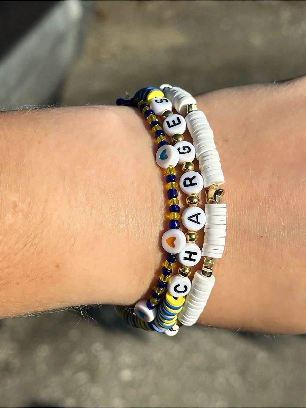 Beaded Bracelet Stack in White & Blue